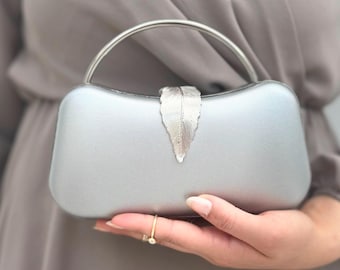 Bolso de noche plateado – Bolso de mano para invitada de boda, bolso de fiesta formal con cadena desmontable