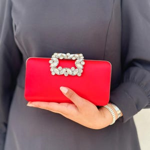 Red Satin Bridal Clutch: Elegant Wedding Party Crossbody Bag