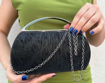 Small Black Evening Clutch: Elegant Wedding & Party Handbag