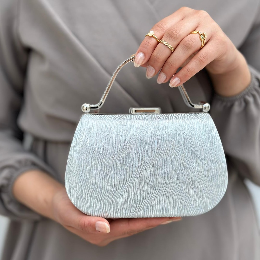 silver dress bag Silver Metallic Evening Clutch – Elegant Wedding Guest Bag for Formal  Events