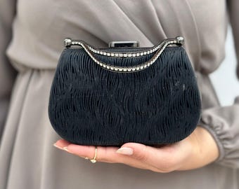 Bolso de noche negro brillante hecho a mano – Bolso de mano de lujo para invitadas de boda