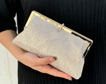 Bolso de mano de satén color oro champán – Bolso de noche formal para ocasiones especiales