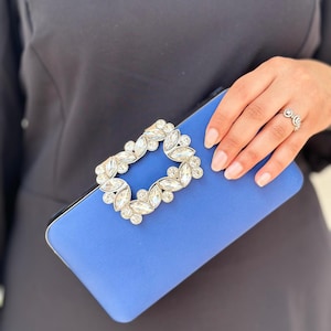 Navy Blue Satin Evening Clutch Purse – Chain Strap Crossbody Bag for Weddings, Bridesmaids & Prom
