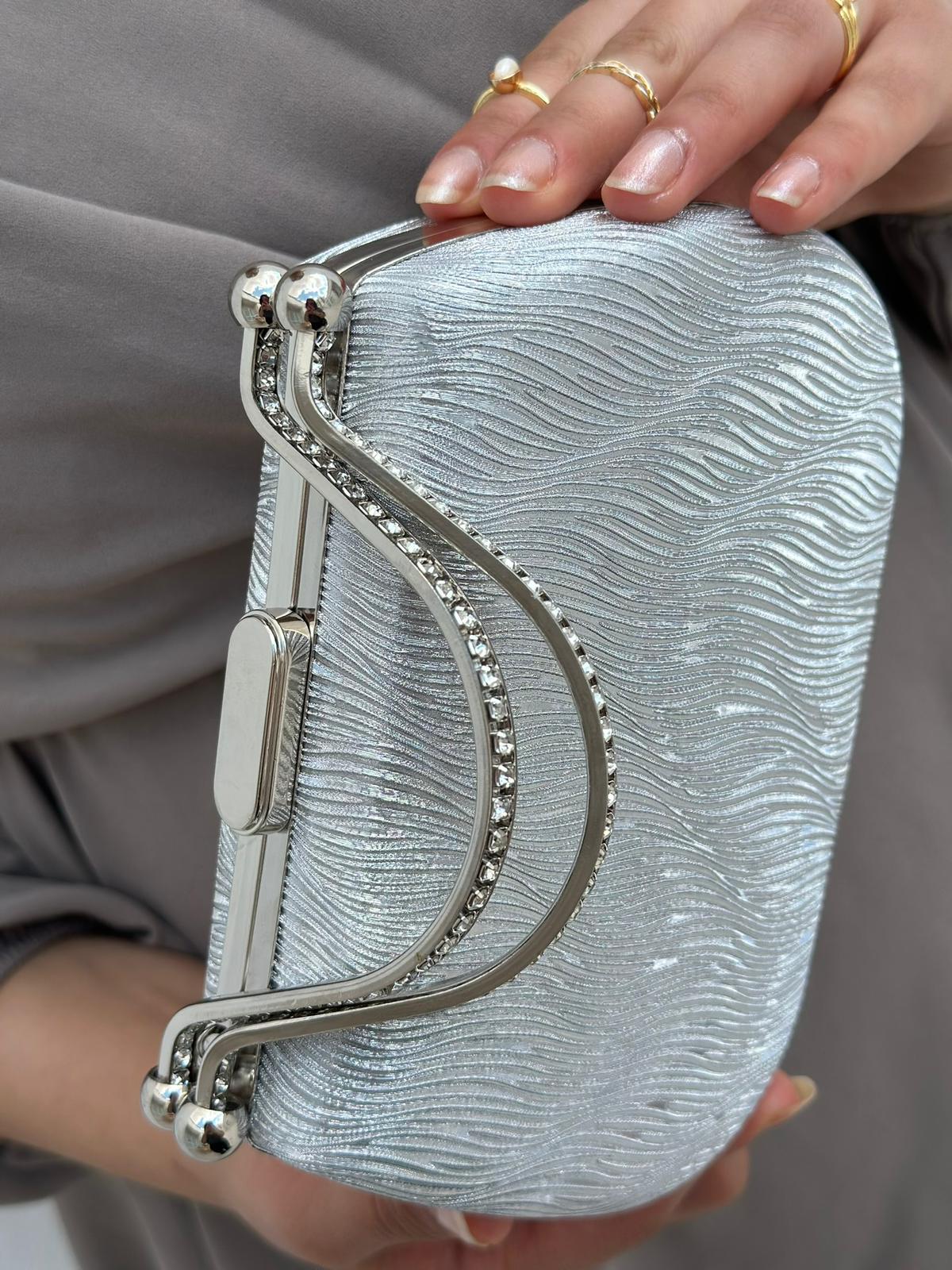 Silver Glitter Evening Clutch Bag: Metallic Party Handbag 