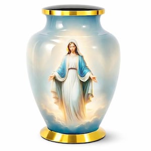 Virgin Mary Cremation Urn for Human Ashes | Catholic Funeral Memorial Urn | Adult Size Secure Threaded Lid
