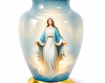 Virgin Mary Cremation Urn for Human Ashes | Catholic Funeral Memorial Urn | Adult Size Secure Threaded Lid