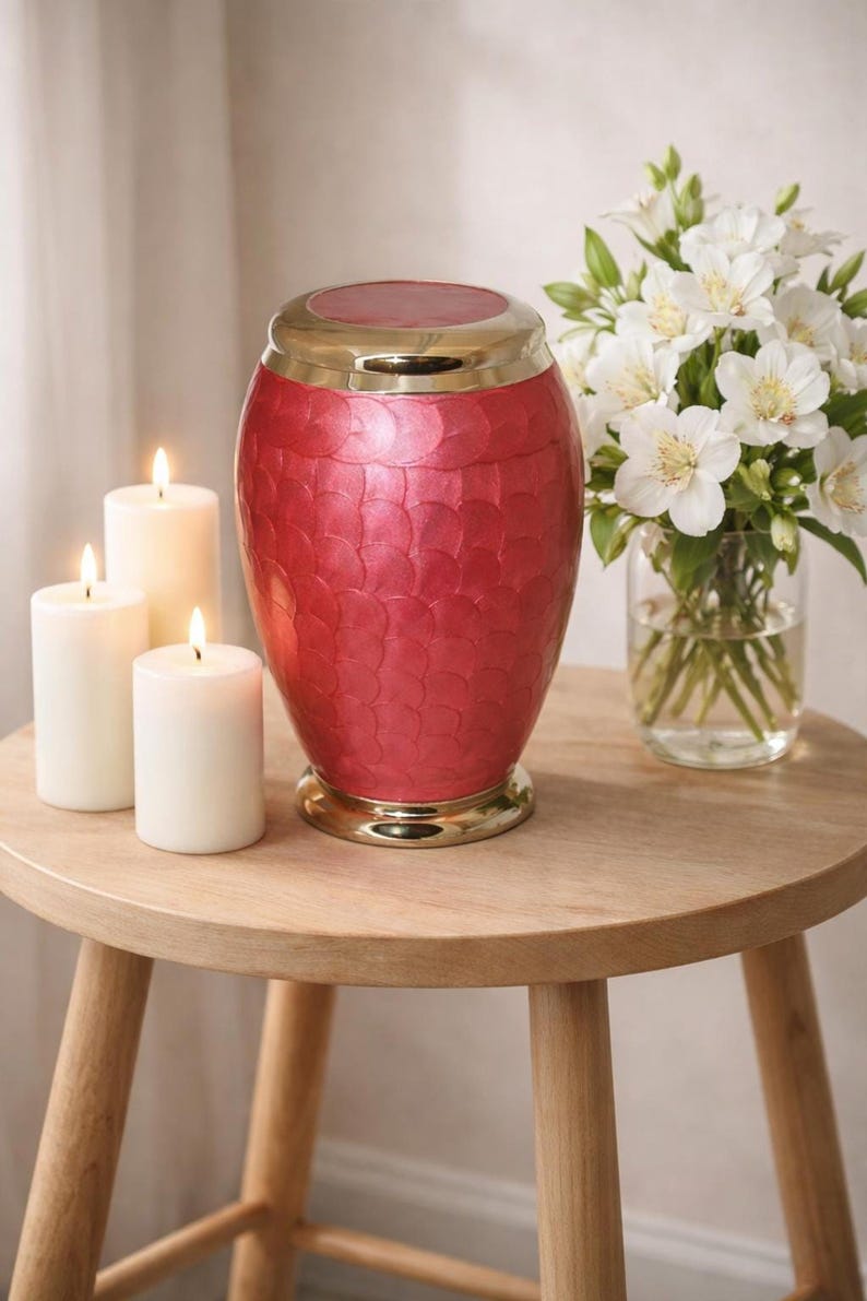 Red Cremation Urn With Gold Lid – Adult Memorial Ash Container - Etsy