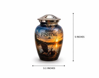 Urna comemorativa "Pescadora" de 12,7 cm | Urna para cinzas com tema de pesca | Urna pequena para cremação | Urna memorial com tampa segura