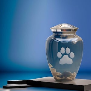 5インチ ブルー 足跡型 ペット火葬骨壷：犬または猫の遺灰を納めるメモリアル記念品容器
