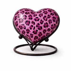 Pink Leopard Heart Urn for Ashes, Memorial Keepsake Urn up to 20 cubic inches