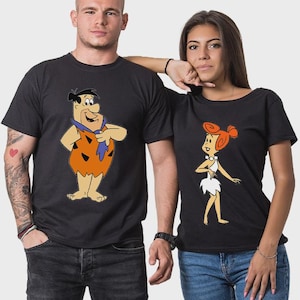 T-shirt Flintstone Valentine&#39;s Day Couple Shirts Black Valentines Day Lovers Husband Wife Men&#39;s Women&#39;s Matching Gift T Shirt