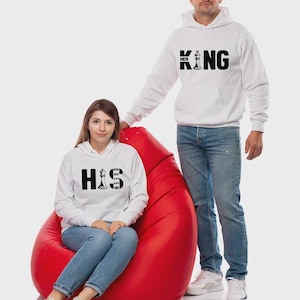 Hoodie His King Her Queen Day Couple Sweatshirts Lovers Husband Wife Men&#39;s Women&#39;s Matching Gift T Shirt