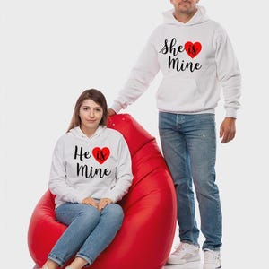 Hoodie He/She is Mine Valentine&#39;s Day Couple Sweatshirts Lovers Husband Wife Men&#39;s Women&#39;s Matching Gift T Shirt