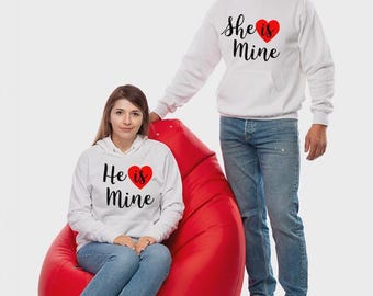Sweat à capuche, il/elle est à moi Saint-Valentin couple sweat-shirts amoureux mari femme homme femme cadeau assorti t-shirt