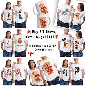 T-shirt Mickey Minnie Mouse Valentine&#39;s Day Couple Shirts Lovers Husband Wife Men&#39;s Women&#39;s Matching Gift T Shirt