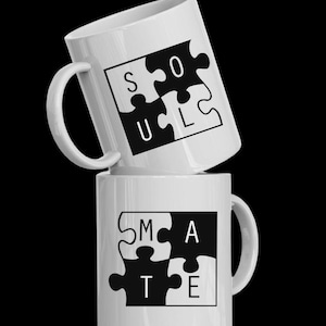 Personalized Couple Mugs Soul Mate – Gift for Couples, Anniversary, Wedding, Engagement – Matching His & Hers Coffee Cups