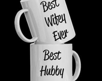 Personalisierte Paar Tassen Beste Wifey / Ehemann aller Zeiten - Geschenk für Paare, Jubiläum, Hochzeit, Verlobung - Passende His & Her Kaffeetassen