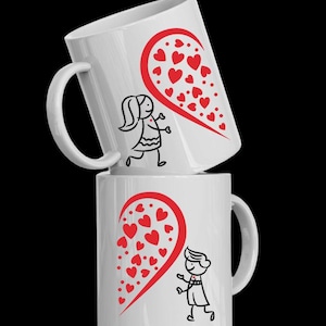 Personalized Couple Mugs Love Heart– Gift for Couples, Anniversary, Wedding, Engagement – Matching His & Hers Coffee Cups