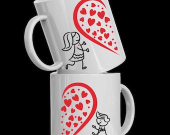 Personalized Couple Mugs Love Heart– Gift for Couples, Anniversary, Wedding, Engagement – Matching His & Hers Coffee Cups