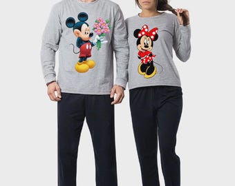 Pajamas Mickey and Minnie Mouse Valentine's Day Couple Pajamas Lovers Husband Wife Men's Women's Matching Gift Pajama