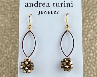 Rose Gold and Bronze Swarovski Crystal Dangle Earrings, Beaded Drop Earrings, Sparkly Holiday Earrings, Unique Gift Idea, Handmade Earrings