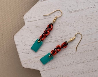 Chain Mail Jewelry, Colorful Earrings, Teen Jewelry, Gypsy Earrings, Best Friend Gift, Fringe Earrings, Red Earrings, Hippie Jewelry