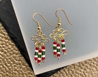 Red and White Winter Earrings, Christmas Earrings, Candy Cane Earrings, Light Weight Earring, Xmas Earrings, Festive Jewelry, Gift Wrapped
