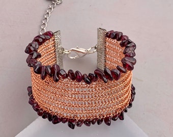 Handmade Mesh Cuff Bracelet, Embellished Wide Bracelet with Adjustable Clasp, Wire Crochet Bracelet, Unisex Bracelet, Knitted Wire Bracelet