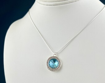 Swarovski Crystal Pendant Necklace, Sapphire Necklace, Wedding Necklace, Sami Jewels, Blue Bridal Necklace, Simple Pendant, CZ Necklace