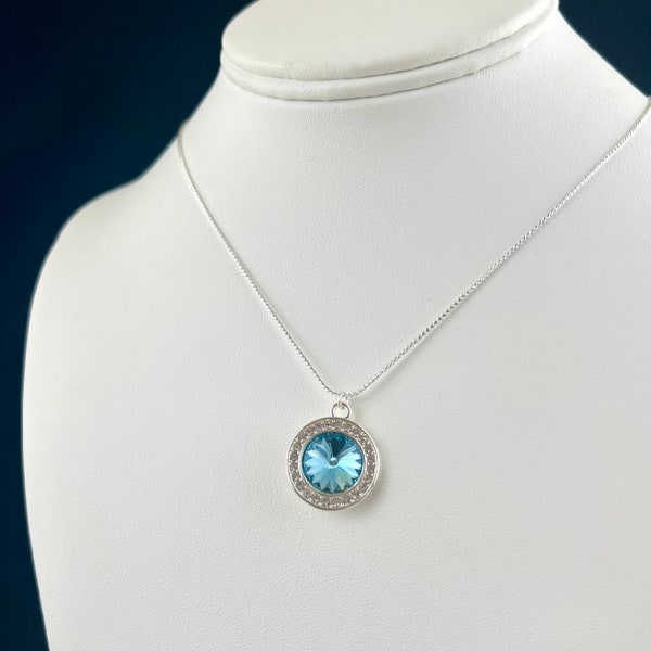 Swarovski Crystal Pendant Necklace, Sapphire Necklace, Wedding Necklace, Sami Jewels, Blue Bridal Necklace, Simple Pendant, CZ Necklace