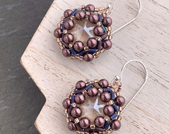 Swarovski Pearl Drops, Statement Jewelry, Swarovski Crystal Earrings, Mauve Earrings, Champagne Earrings, Edgy Earrings, Gift for Her
