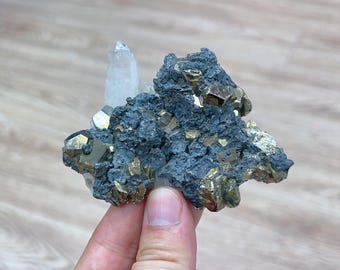 Pyrite With Clear Quartz Home Decor Gift mineral Crystal