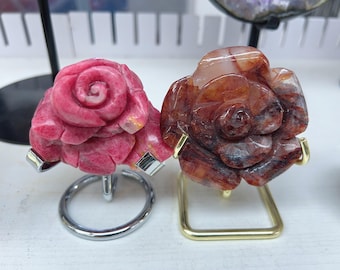 Rhodonite Carved Rose: Natural Crystal Flower Decoration