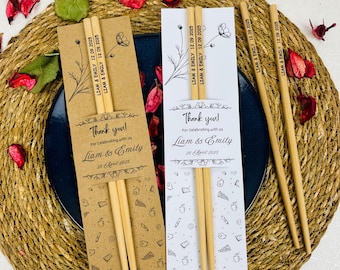 Personalized Chopsticks Favors – Custom Chopstick Wedding Guest Gift with Card | Sustainable Event Favors