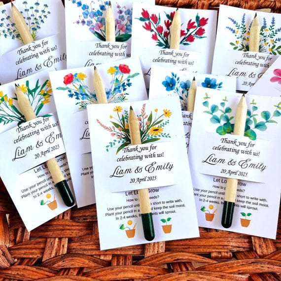 Personalized Mini Seed Pencil with Custom Name | Plantable Wedding Favor | Eco Friendly Party Gift