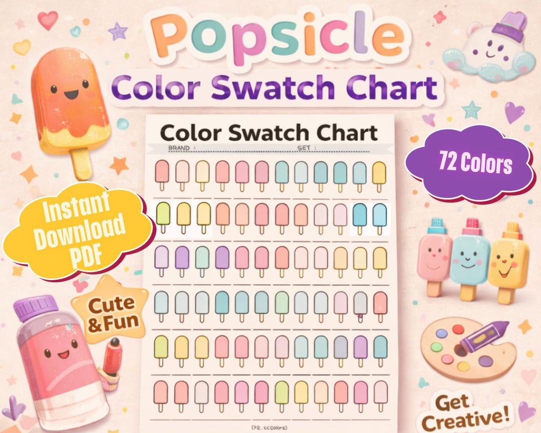 Popsicle Color Code Popsicle Color Swatch Chart Printable, 72 Colors, Kids Art Activity ...