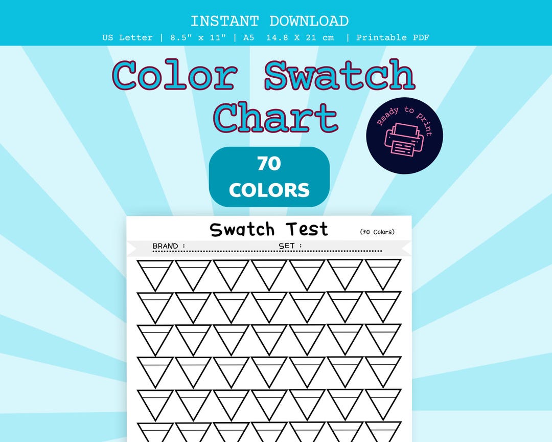 Geometric Color Swatch Chart, 70 Colors Triangle Template (printable ...