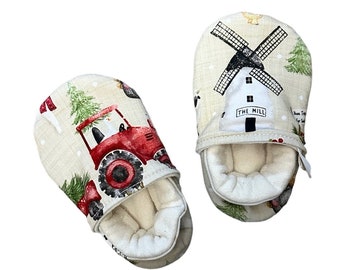 MADE TO ORDER Organic Cotton Winter Farm Soft Soled Baby Toddler Shoes Moccasins