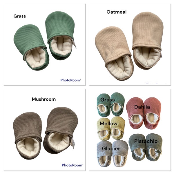 MADE TO ORDER 32 Colors Ribbed Organic Cotton Soft Soled Infant Baby Toddler Child Adult Shoes Moccasins Vegan Leather