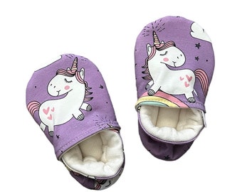 MADE TO ORDER Organic Cotton Chubby Unicorn Soft Soled Baby Toddler Shoes Moccasins