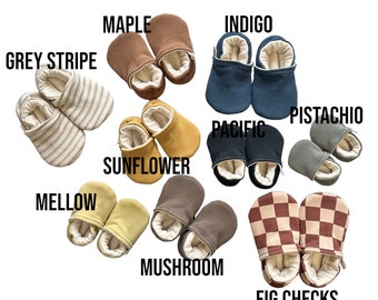 MADE TO ORDER 30 Colors Organic French Terry Cotton Soft Soled Baby Toddler Shoes Moccasins