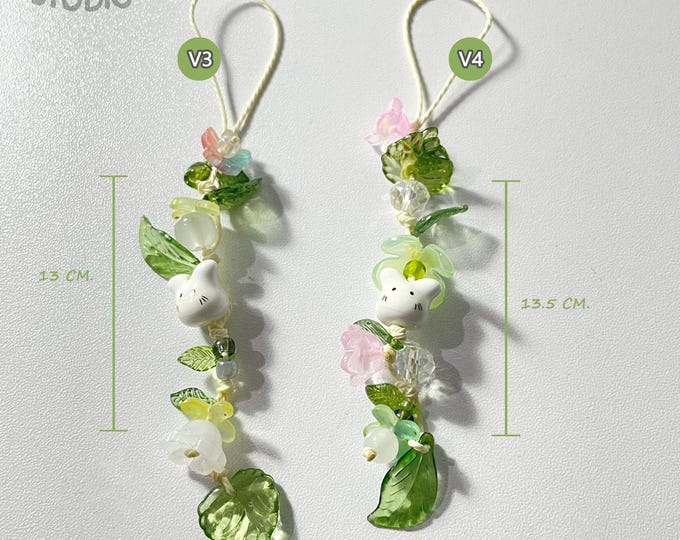 Kawaii Bunny Phone Strap: Handmade Floral Keychain Charm