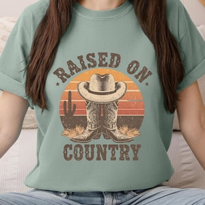 Distressed vintage style raised on 90s country tshirt,  western cowgirl nashville girls trip