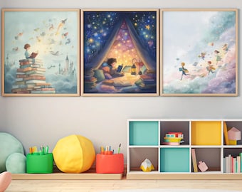 Children's Reading Prints Set: Magical Nursery, Kids Room Decor (Digital Download)
