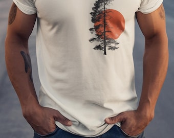 Sunset Tree Graphic Tee: Unisex Cotton Nature Shirt