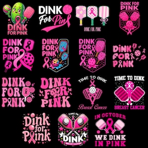 Dink for Pink Breast Cancer Pickleball PNG, Slay Pink Ribbon Sports Clipart, Digital Download for Sublimation