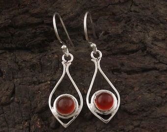 Silber Edelstein Ohrring Rot Onyx Runde Stein Ohrring Für Mädchen