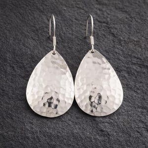 Handmade Hammered Sterling Silver Teardrop Dangle Earrings For Women