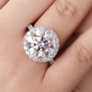3 Carat Round Cut Moissanite Ring, Sterling Silver Halo Engagement Ring, Art Deco Wedding Ring, Statement Ring, Anniversary Gift for Her