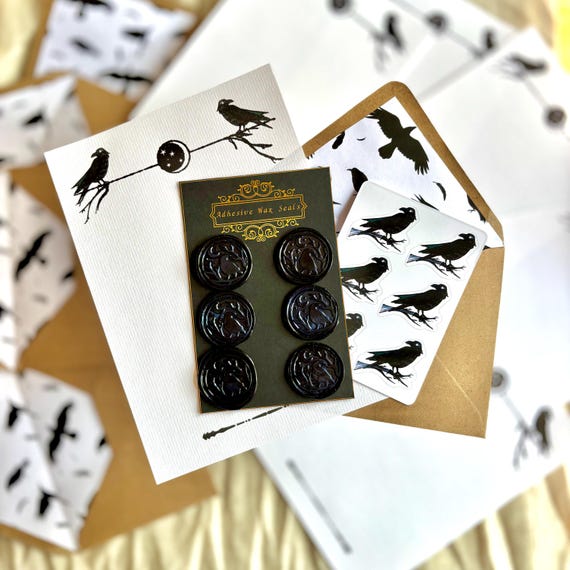 Raven Letter Writing Kit with Wax Seal Stickers, Gothic Stationery Set Dark Academia, Crow Bird Pen Pal Kit A5 Paper